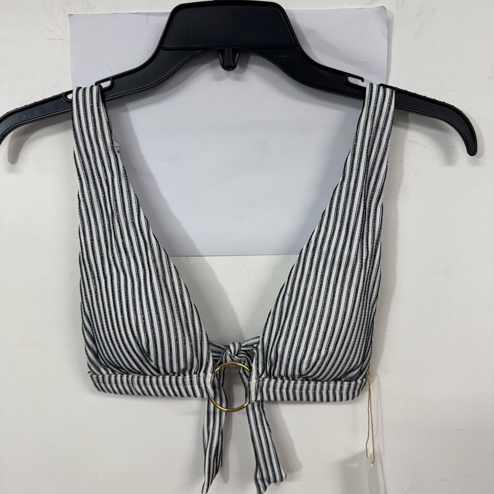 Black and White Striped Bikini Top